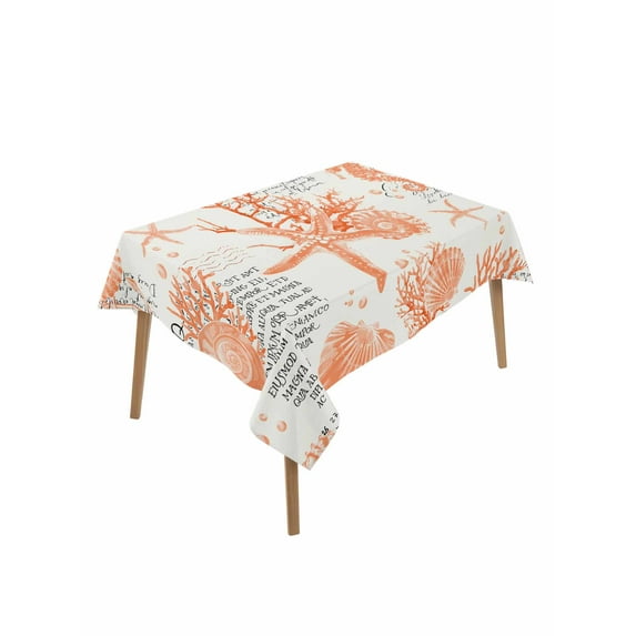 Orange Starfish Table Cloth, Rustic Ocean Coastal Shells Conch Coral Waterproof Tablecloth for Rectangle Tables, Reusable Washable Fabric Table Cover for Restaurant Kitchen Dining Tables 60"x84"