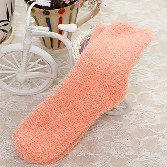 Orange Stockings Women Fuzzy Fluffy Cozy Slipper Socks Warm Soft Winter Plush Home Sleeping Socks
