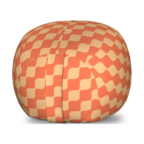 Orange Storage Toy Bag Chair, Abstract Repeating Diagonal Wavy Line Pattern Retro Style Ornament, Stuffed Animal Organizer Washable Bag, Large Size, Burnt Orange Pale Orange, by Ambesonne
