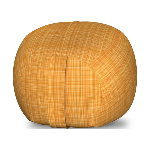 Orange Storage Toy Bag Chair, Striped Fiber Texture Image Abstract Thin Lines Complex Grid in Vintage Design Print, Stuffed Animal Organizer Washable Bag, Large Size, Orange, by Ambesonne