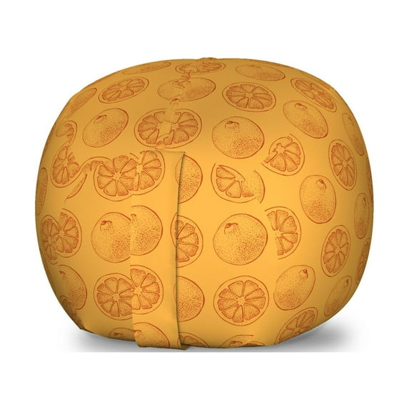 Orange Storage Toy Bag Chair, Vintage Ink Hand Drawn Style Outline Halved Citrus Fruit Repetition, Stuffed Animal Organizer Washable Bag, Large Size, Pale Orange and Paprika, by Ambesonne