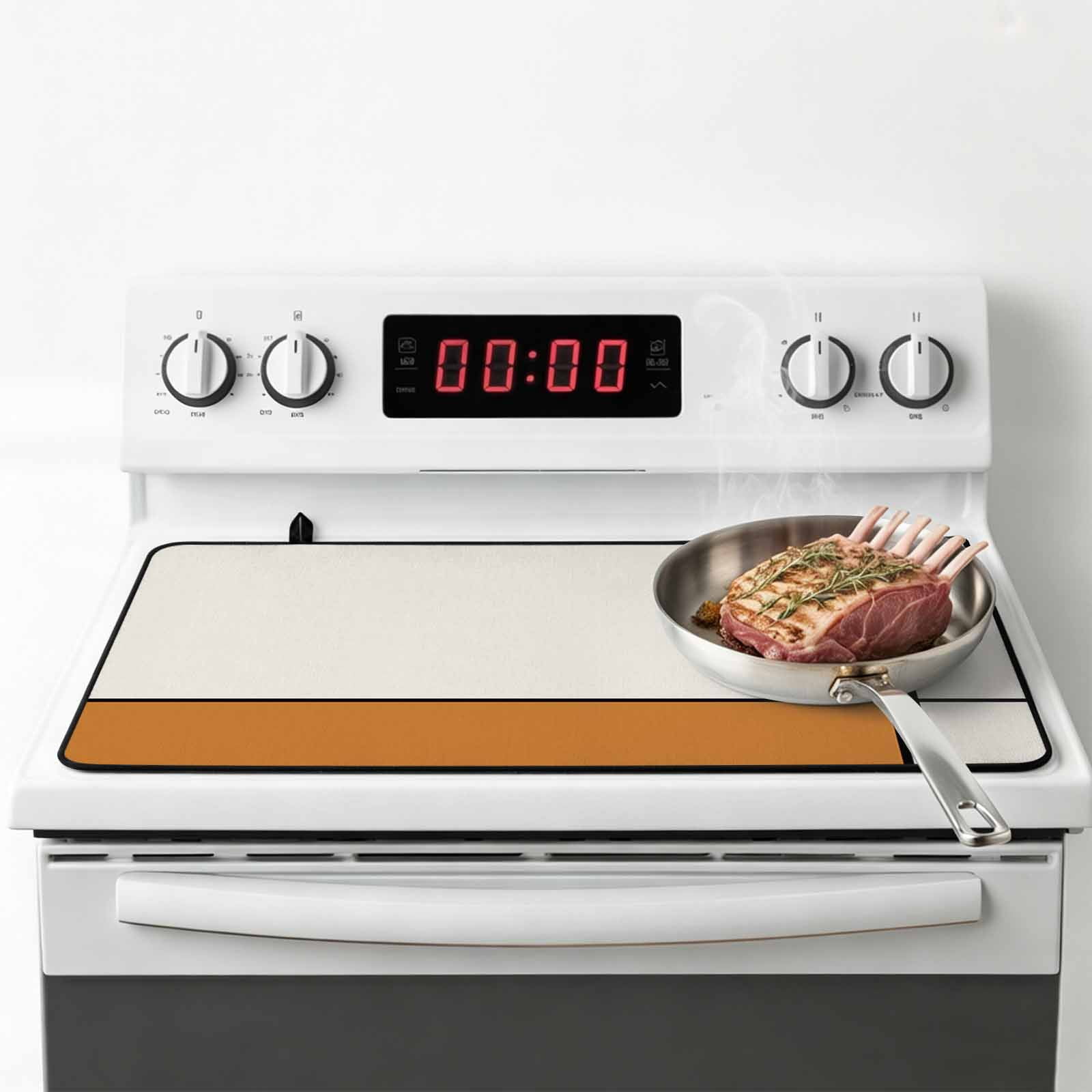 Orange, Stove Top Cover for Electric Stove, Heat-proof & Non Slip Glass Top Stove Cover Protector, Modern Abstract Geometric Patchwork Stripes Art Kitchen Flat Cooktop Rubber Mat 28.5x20.5 Inches