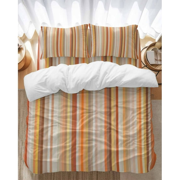 Orange Stripe Bedding Duvet Cover Set King Size 4 Pieces Yellow Gradient Geometric Abstract Bedding Set with Zipper Closure, 1 Comforter Cover 92x106 Inches 1 Flat Sheet & 2 Pillow Cases