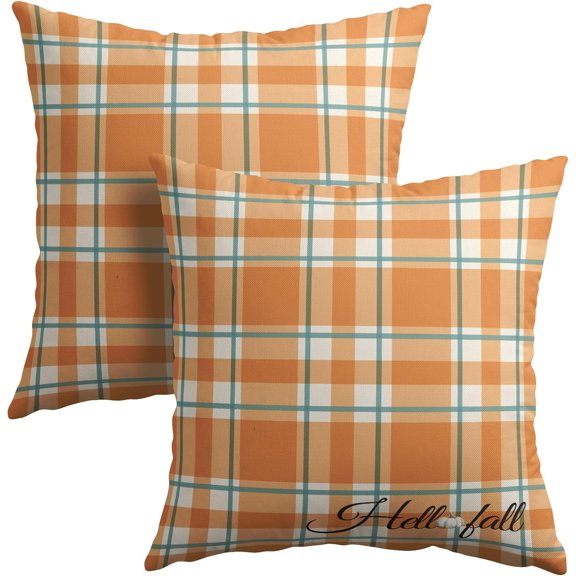 Orange Stripe Fall Throw Pillow Cover 18x18 Inch Set of 2 Hello Fall Stripes Buffalo Plaid Decorative Pillow Protector Pumpkin Autumn Thanksgiving Outdoor Cushion Case for Home Sofa Porch