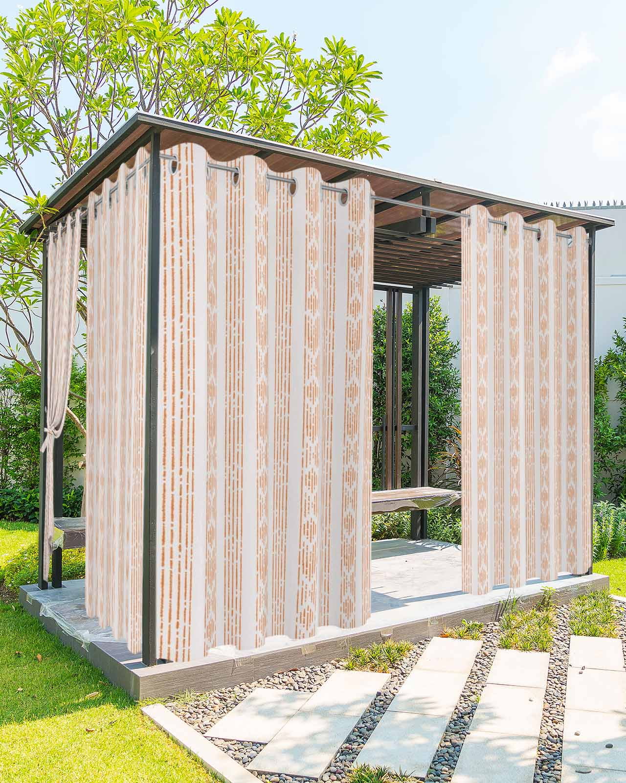 Orange Stripe Outdoor Curtains for Patio, Modern Abstract Art Vertical Stripes Beige Privacy Drapes Grommet Waterproof Outside Curtains for Porch/Cabana/Balcony 54"x 108", 2 Panel
