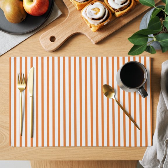 Orange Stripe Placemats Set of 1, Modern Minimalist Classic Vertical Stripes Lines Non-Slip Place Mats Washable Table Mats for Kitchen Dining Table Decorations Indoor/Outdoor