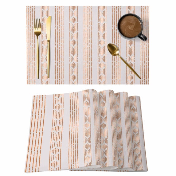 Orange Stripe Placemats Set of 4, Modern Abstract Art Vertical Stripes Beige Placemats for Dining Table, Place Mats for Kitchen Tabletop, Waterproof Wipeable Dining Table Mats Set