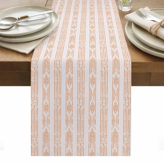 Orange Stripe Table Runner - 60 Inch Long, Kitchen Dining Table Runner Dresser Scarves, Modern Abstract Art Vertical Stripes Beige Farmhouse Decor for Coffee Tables Wedding Party Banquet