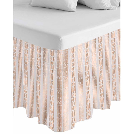 Orange Stripe Wrap Around Bed Skirts for Queen Bed 16" Drop,Bed Skirt with Adjustable Elastic Belt Dust Ruffle Bed Valance for Bedroom Hotel Modern Abstract Art Vertical Stripes Beige Bed Frame Cover