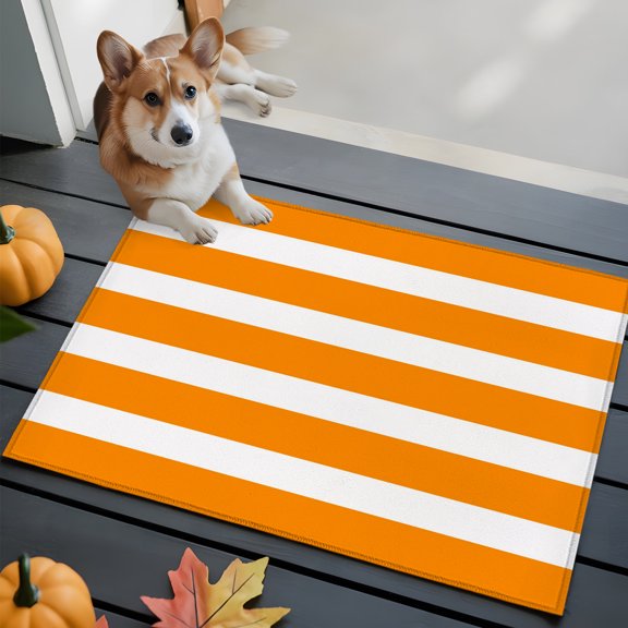 Orange Striped Bathroom Mat 2x3 FT, Non Slip Small Kitchen Mat, Modern Classic Horizontal Stripes Line Washable Soft Backed Front Door Throw Rug Non-Shedding Indoor Outdoor Doormat for Entryway Sink