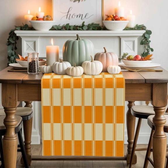 Orange Striped Cotton Linen Table Runner, Washable Table Runners for Kitchen, Dining Room, Holiday, Home Party Table Decor, 13x120 Inches