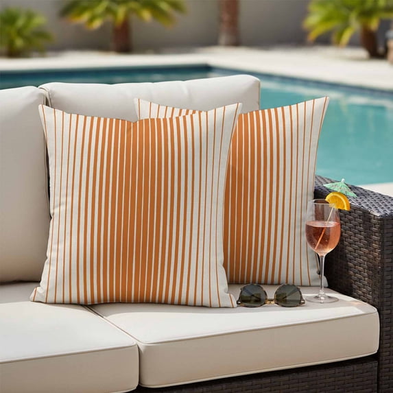 Orange Striped Outdoor Pillow Covers 26x26 Inch Throw Pillow Covers Set of 2 Waterproof Decorative Pillow Cases Farmhouse Beige Stripes Vintage Rustic Cushion Covers for Patio Furniture Garden Couch