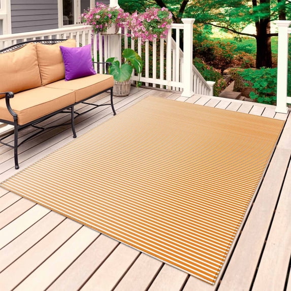 Orange Striped Outdoor Rug for Patio/Deck/Porch, Non-Slip Large Area Rug 5 x 8 Ft, Modern Minimalist Vertical Stripes Art Indoor Outdoor Rugs Washable Area Rugs, Reversible Camping Rug Carpet Runner