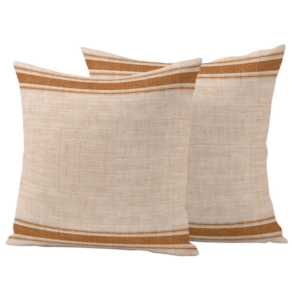 Orange Striped Outdoor Waterproof Pillow Covers, Fall Horizontal Stripes Linen Texture Decorative Square Throw Pillowcase Sofa Cushion Sham for Patio/Couch/Chair, 16"x16" 2 Pack