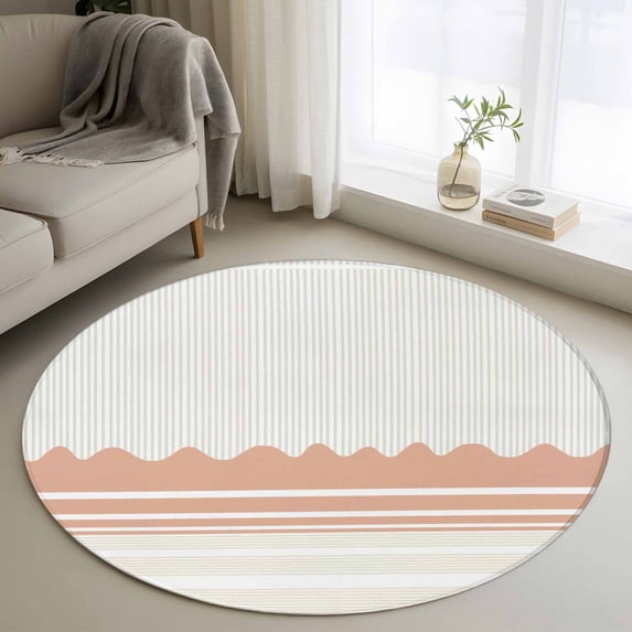 Orange Striped Round Area Rug 3Ft Washable Small Circle Rugs for Kitchen Entryway, Abstract Modern Geometric Stripes Non-Slip Carpet Floor Mats Indoor Outdoor Carpet Runner Aesthetic Home Decor