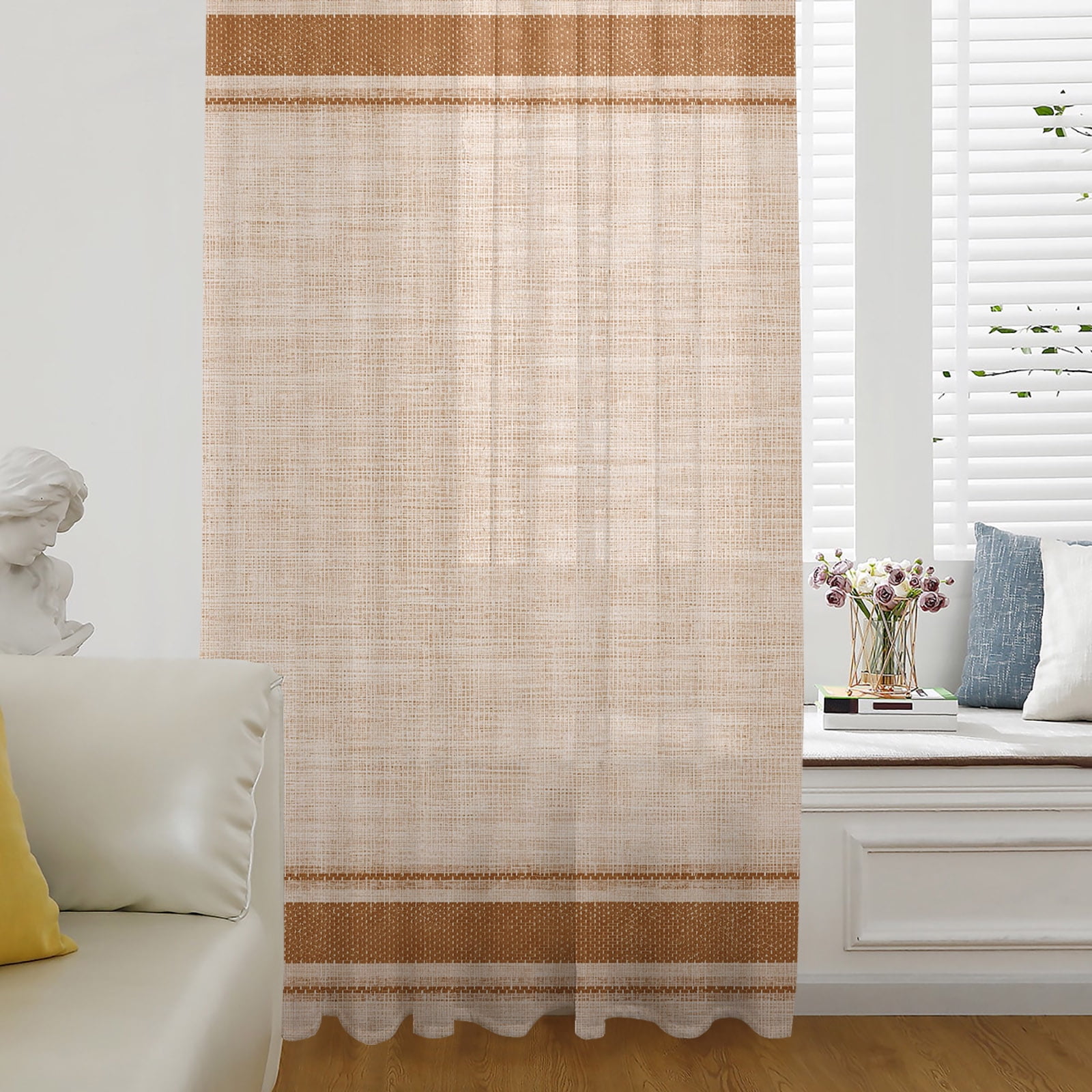 Orange Striped Sheer Curtains 54 Inch Length Fall Horizontal Stripes ...