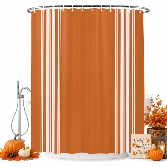 Orange Striped Shower Curtain Set - Long 72" x 84" Washable Bathtub Curtain with 12 Hooks, Farmhouse Orange White Stripes Aesthetics Waterproof Fabric Stall Shower Curtains for Bathroom Décor