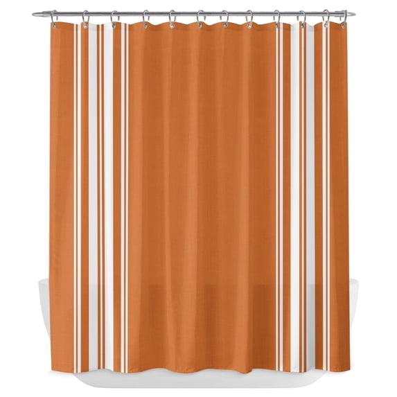 Orange Striped Shower Curtain - Water Repellent Fabric Shower Curtains Washable, Farmhouse Orange White Stripes Aesthetics Decorative Polyester Cloth Bathroom Curtains Modern Bath Decor 72"x84"