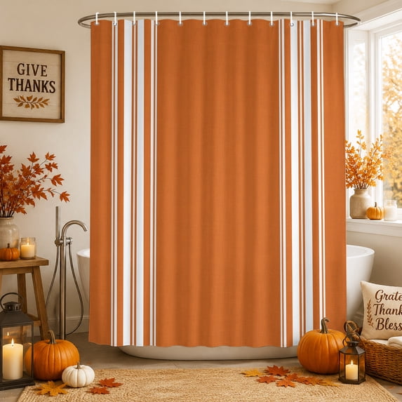 Orange Striped Shower Curtains for Bathroom, Farmhouse Orange White Stripes Waterproof Fabric Shower Curtain, Decorative Bathroom Curtain for Bathtub, 36"x72", No Hooks Included