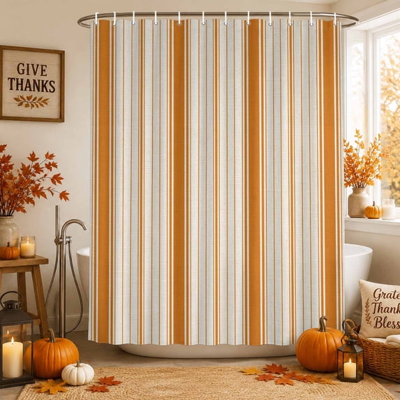 Orange Striped Shower Curtains for Bathroom, Modern Minimalist Stripes Farmhouse Waterproof Fabric Shower Curtain, Decorative Bathroom Curtain for Bathtub, 36"x72", No Hooks Included