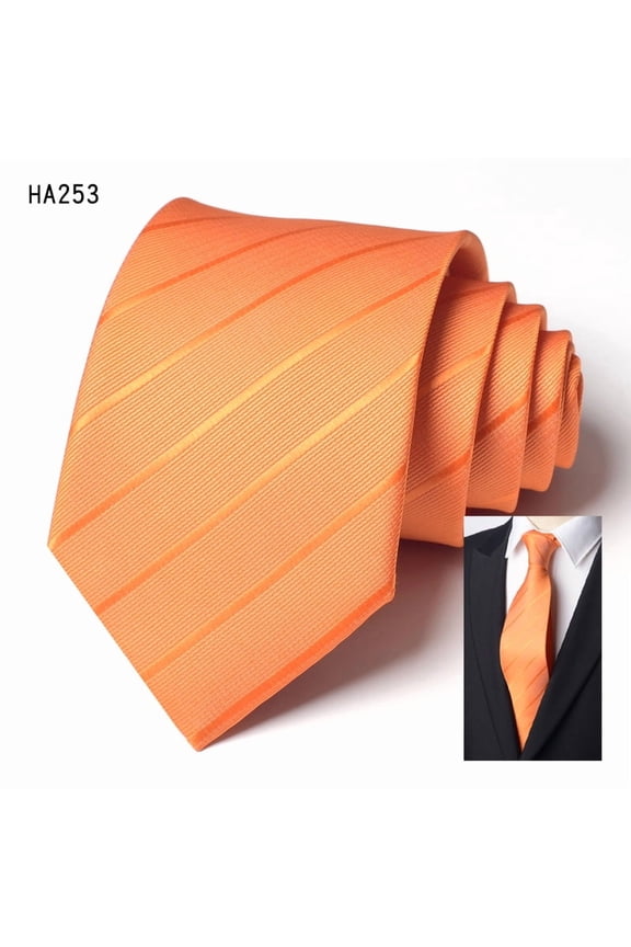 Orange Striped Solid Color Tie Men's Formal Shirt Accessories Trendy Hand Knotted 8CM Tie