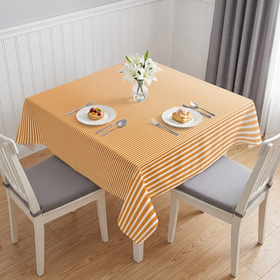 Orange Striped Table Cloth Waterproof Tablecloths, Modern Minimalist Vertical Stripes Art Tablecloth Dining Table Cover for Kitchen Party Tabletop Outdoor, Square Tablecloth 54x54 Inch