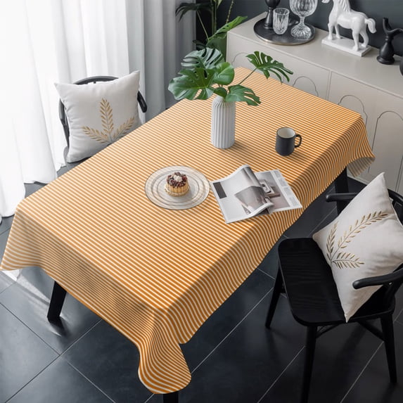Orange Striped Table Cloth Waterproof Tablecloths, Modern Minimalist Vertical Stripes Art Tablecloth Dining Table Cover for Kitchen Party Tabletop Outdoor, Rectangle Tablecloth 54x108 Inch