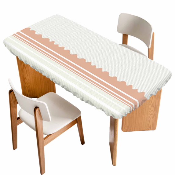 Orange Striped Table Cloths for 6 Foot Rectangle Tables, Abstract Modern Geometric Stripes Patio Waterproof Elastic Fitted Tablecloths, Washable Rectangular Table Cover for Camping