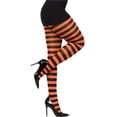 thumbnail image 1 of Orange Striped Tights for Women, Two Tones Opaque Pantyhose, 1 of 2
