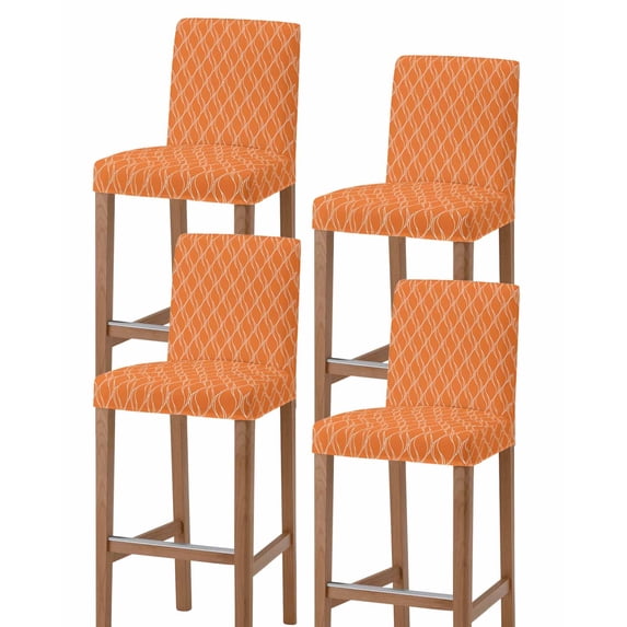 Orange Stripes Bar Stool Covers Set of 4, Simple Geometric Modern Monochrome Stretch Washable Bar Chair Covers with Backs, Removable Pub Counter Height Chair Cover for Kitchen Dining Room Cafe