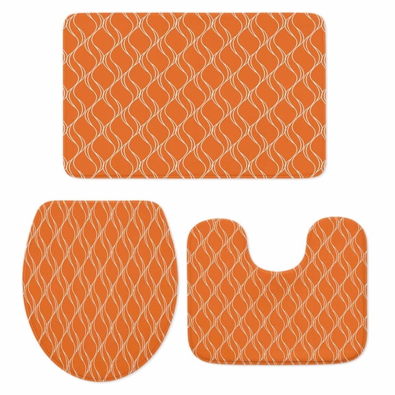 Orange Stripes Bath Mat 3 Piece Bathroom Rug Set, Simple Geometric Modern Monochrome Non Slip Bath Rug Contour Mat and Toilet Lid Cover, Absorbent Shower Mats Soft Bath Rugs and Mats Sets