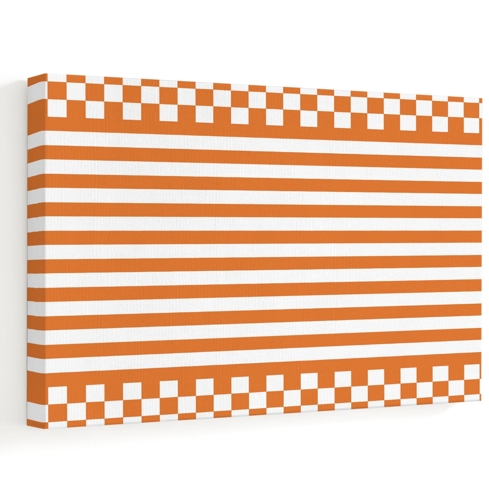 Chequerboard Border Orange Stripes Canvas Wall Art, Amber Striped Checkerboard Borders ...