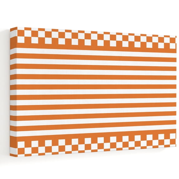 Chequerboard Border Orange Stripes Canvas Wall Art, Amber Striped Checkerboard Borders ...