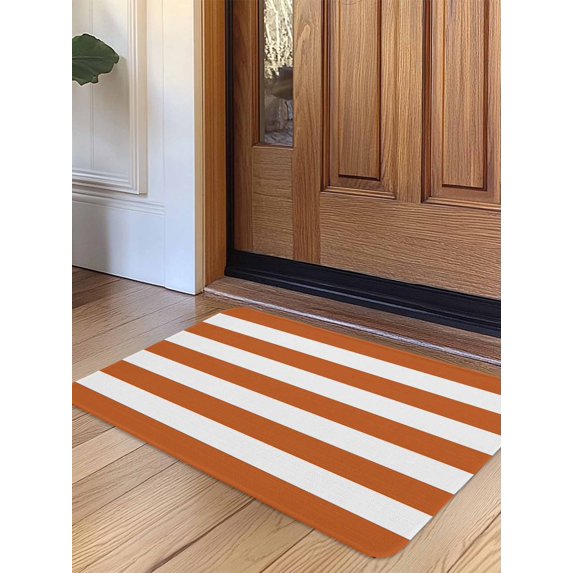 Orange Stripes Door Mat Indoor Outdoor Entrance, Non Slip Rug for Kitchen Bathroom Entryway Rug, Simple Orange White Texture Washable Doormat Floor Mat for Office Home Decor 20x31.5 Inch