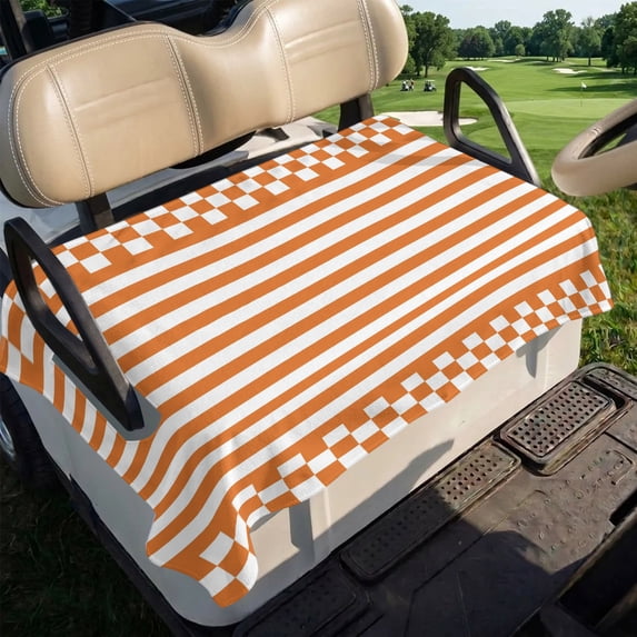 Chequerboard Border Orange Stripes Golf Cart Seat Covers, Amber Striped Checkerboard ...