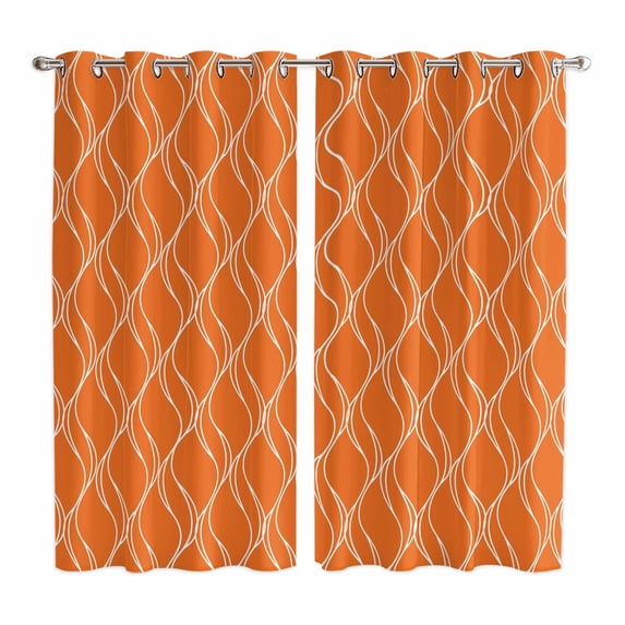 Orange Stripes Kitchen Curtains 63 Inch Length, Simple Geometric Modern Monochrome Grommet Top Bedroom Living Room Curtains, Light Filtering Cafe Curtain Drapes 2 Panels Set 84''x63''