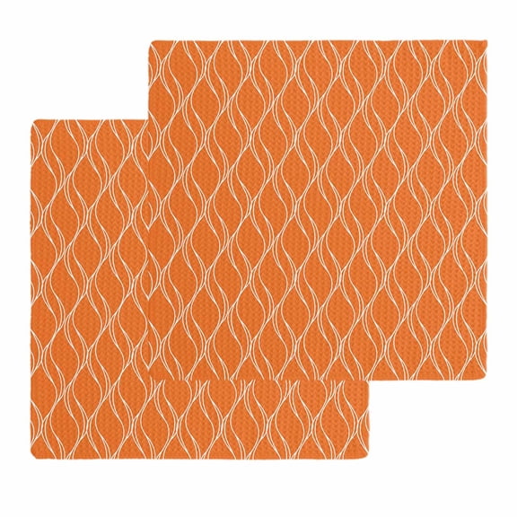 Orange Stripes Kitchen Dish Towels for Drying Dishes Set of 2, Simple Geometric Modern Monochrome Waffle Weave Microfiber Hand Tea Bathroom Towels Quick Dry & Absorbent Towel 12x12