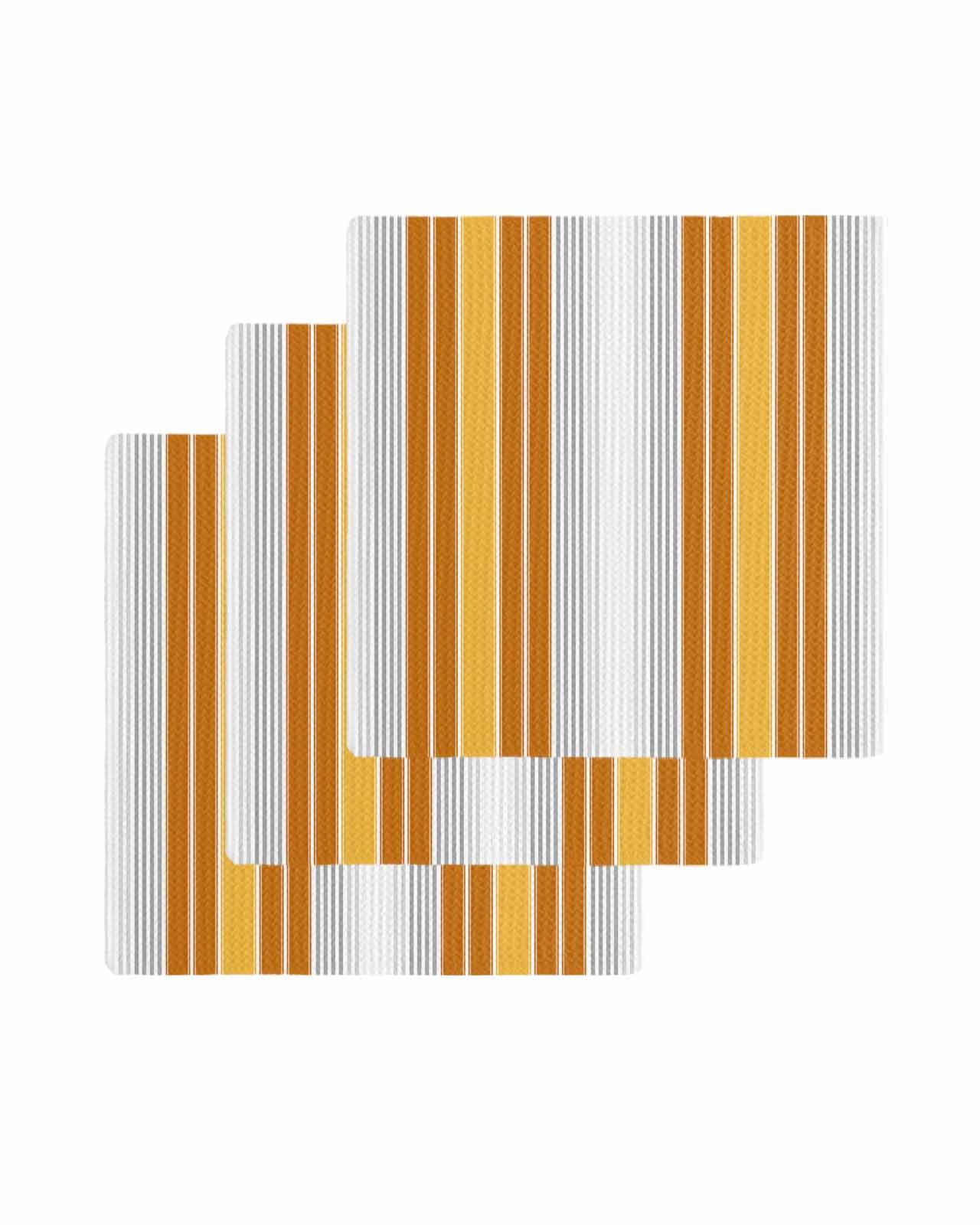 Orange Stripes Kitchen Dish Towels for Drying Dishes Set of 3, Modern Farmhouse Simple Vertical Lines Waffle Weave Microfiber Terry Hand Tea Bathroom Towels Quick Dry & Absorbent Towel 12x12