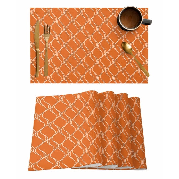 Orange Stripes Lines Placemats Set of 2 Abstract Waves Striped Classic Heat Insulation Washable Place Mats, Rustic Non-Slip Table Mats for Dining Table Party Kitchen Decor,13x19 Inch