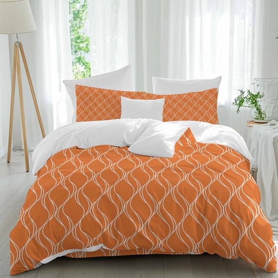 Orange Stripes Lines Twin Size Comforter Set, Abstract Waves Striped Classic Bedding for All Seasons, 4 Pcs Bed Set, 1 Quiltcover (68"x86") ,1Sheet(67"x116"), 2Pillowcases (30"x20")