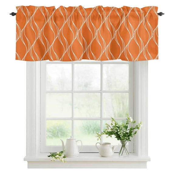 Orange Stripes Lines Valances for Windows, Rod Pocket Kitchen Valance Curtains - Soft & Washable Small Window Treatment for Living Room, Bathroom, Abstract Waves Striped 42x12inch, 1 Panel