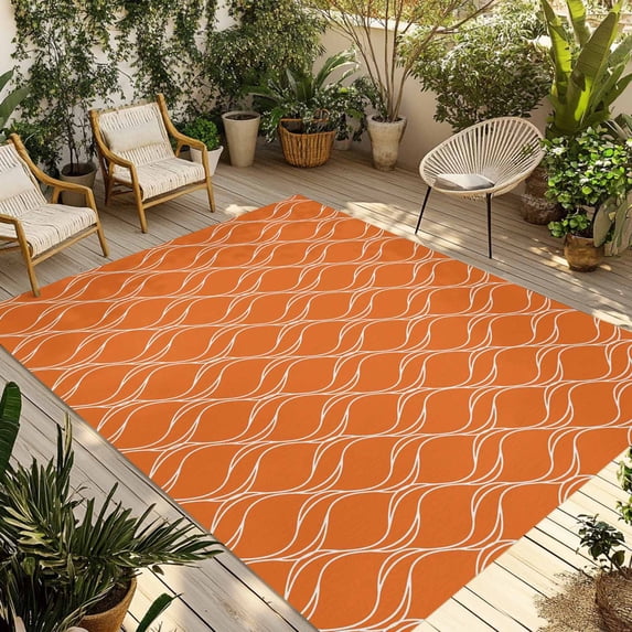 Orange Stripes Outdoor Rug 6x9 Ft - Reversible Patio Rug Outdoor Camping Rugs, Simple Geometric Modern Monochrome Washable Indoor Outdoor Area Rugs, Non-Slip Outdoor Carpet Runner for Deck/Porch