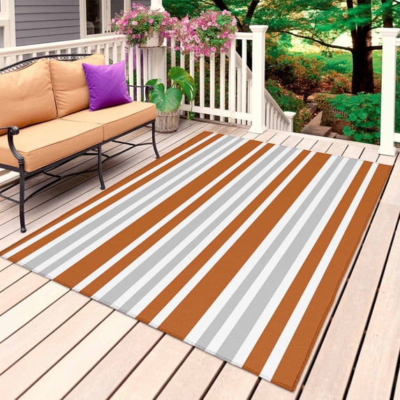 Orange Stripes Outdoor Rug for Patio/Deck/Porch, Non-Slip Large Area Rug 6 x 9 Ft, Modern Minimalist Horizontal Ombre Lines Indoor Outdoor Rugs Washable Area Rugs, Camping Rug Carpet Runner
