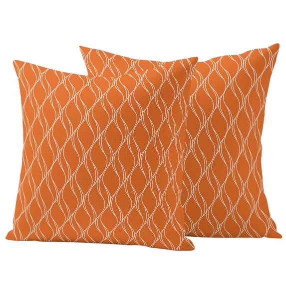 Orange Stripes Outdoor Waterproof Pillow Covers, Simple Geometric Modern Monochrome Decorative Square Throw Pillowcase Sofa Cushion Sham for Patio/Couch/Chair, 16"x16" 2 Pack
