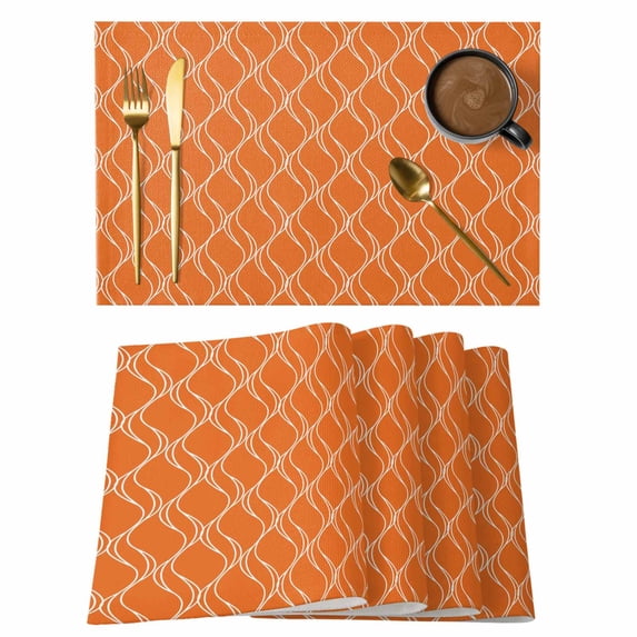 Orange Stripes Placemats Set of 6, Simple Geometric Modern Monochrome Placemats for Dining Table, Place Mats for Kitchen Tabletop, Waterproof Wipeable Dining Table Mats Set