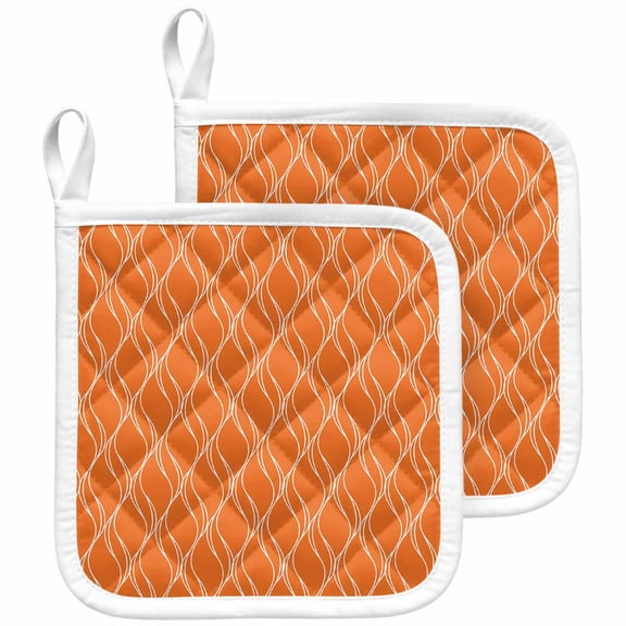 Orange Stripes Pot Holders for Kitchen Heatproof Potholder, 2 Pack Simple Geometric Modern Monochrome Hot Pads Multipurpose Oven Pads Cloth Potholders Trivet for Cooking and Baking
