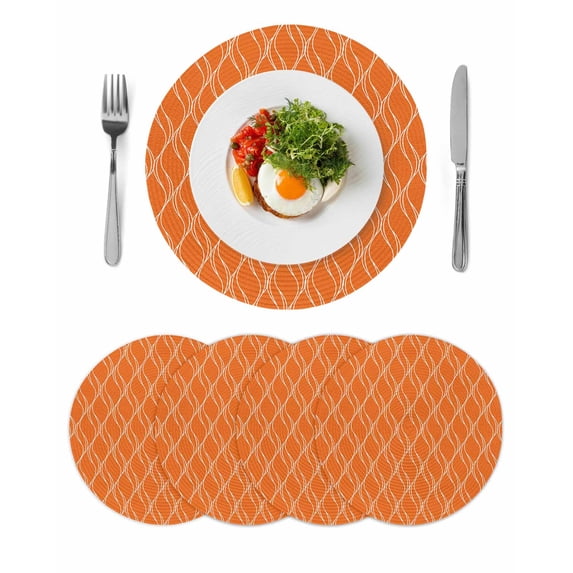 Orange Stripes Round 15 Inch Placemats Set of 4, Simple Geometric Modern Monochrome HeatResistant Non Slip Place Mats for Dining Table, Wipeable Braided Kitchen Table Mats for Housewarming