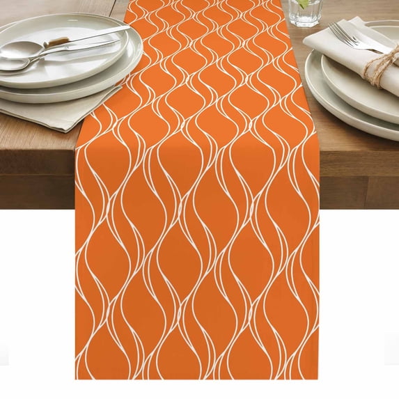 Orange Stripes Table Runner - 108 Inch Long, Kitchen Dining Table Runner Dresser Scarves, Simple Geometric Modern Monochrome Farmhouse Decor for Coffee Tables Wedding Party Banquet