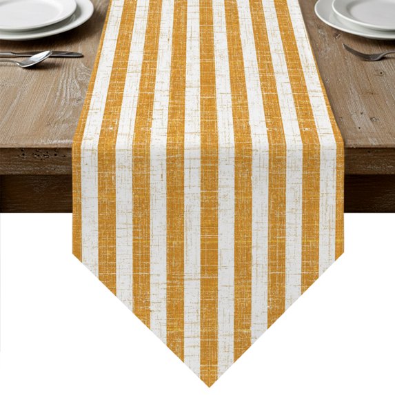 Orange Stripes Table Runner Linen Burlap Table Runner 120 Inches Long Farmhouse Lines Boho Retro Geometric Dresser Scarves for Kitchen Island Coffee Dining Room Party Wedding Holiday Decor 13"x120"