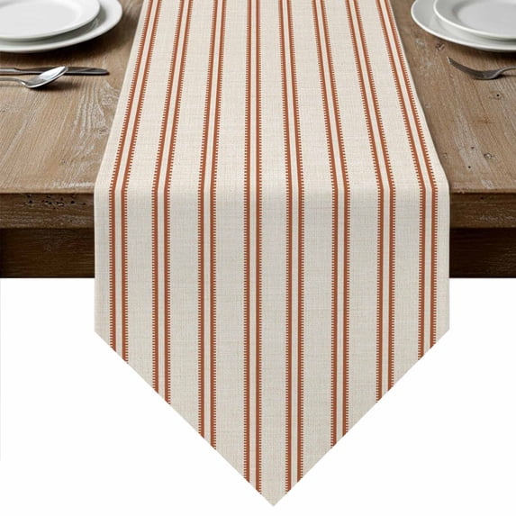 Orange Stripes Table Runner Linen Burlap Table Runner 90 Inches Long Minimalist Vertical Lines Vintage Dresser Scarves for Kitchen Island Coffee Dining Room Party Wedding Holiday Decoration 13"x90"